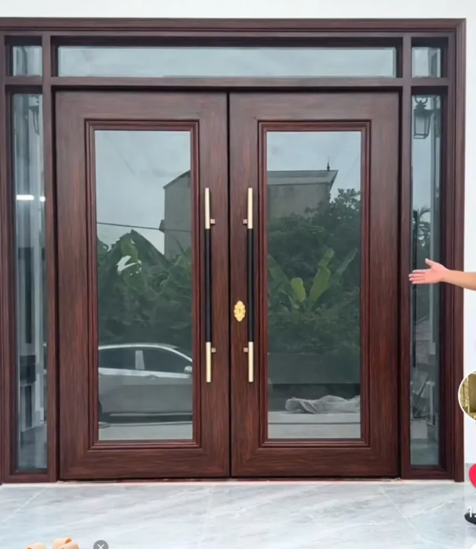 Cửa nhôm thủy lực cao cấp mặt kính trong không họa tiết