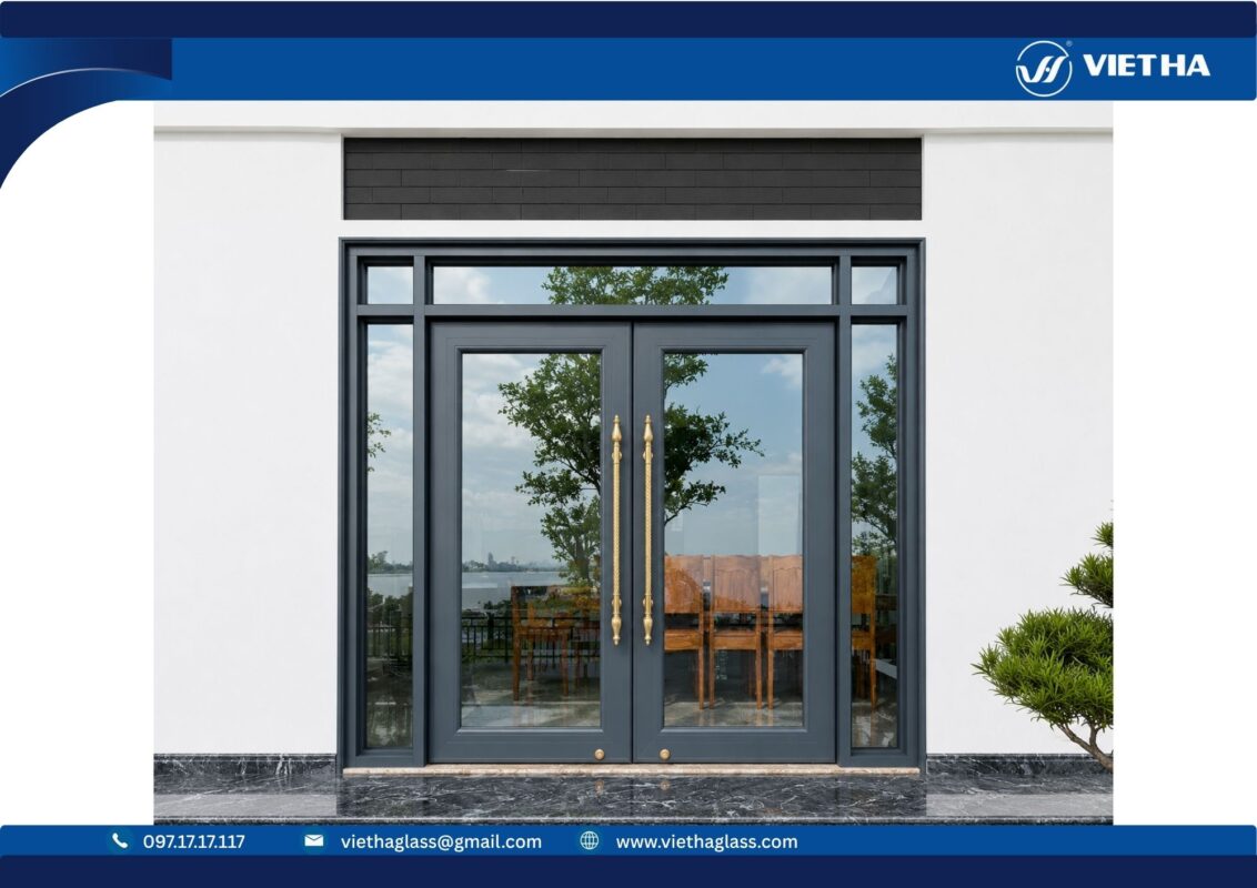 Mẫu cửa nhôm kính thủy lực 2 cánh hiện đại