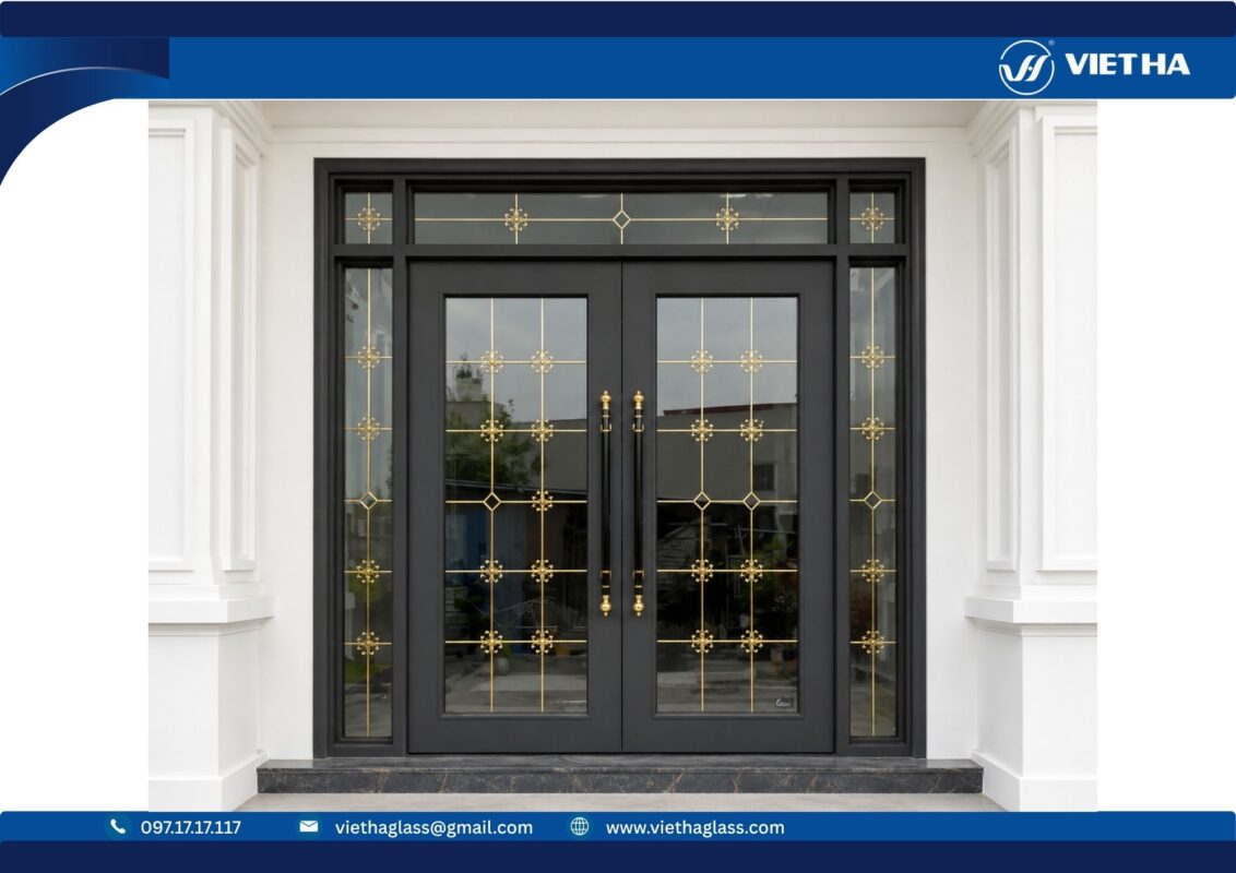 Mẫu cửa nhôm kính thủy lực 2 cánh đẹp