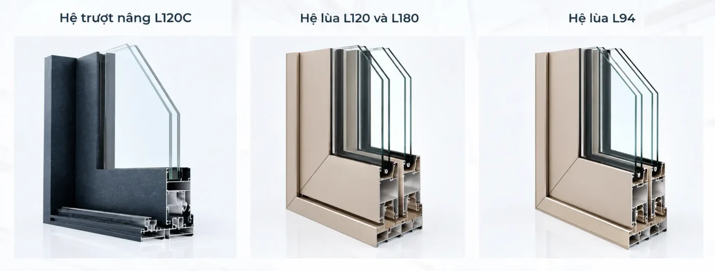 Cửa nhôm Seaaluk hệ trượt nâng L120C, hệ lùa L120, L180, L94