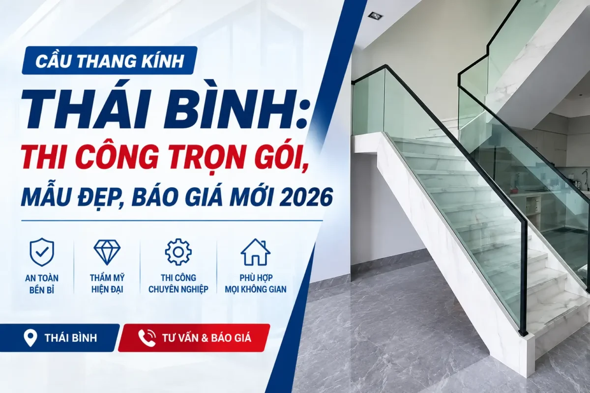 Cầu thang kính Thái Bình do Nhôm Kính Việt Hà thi công